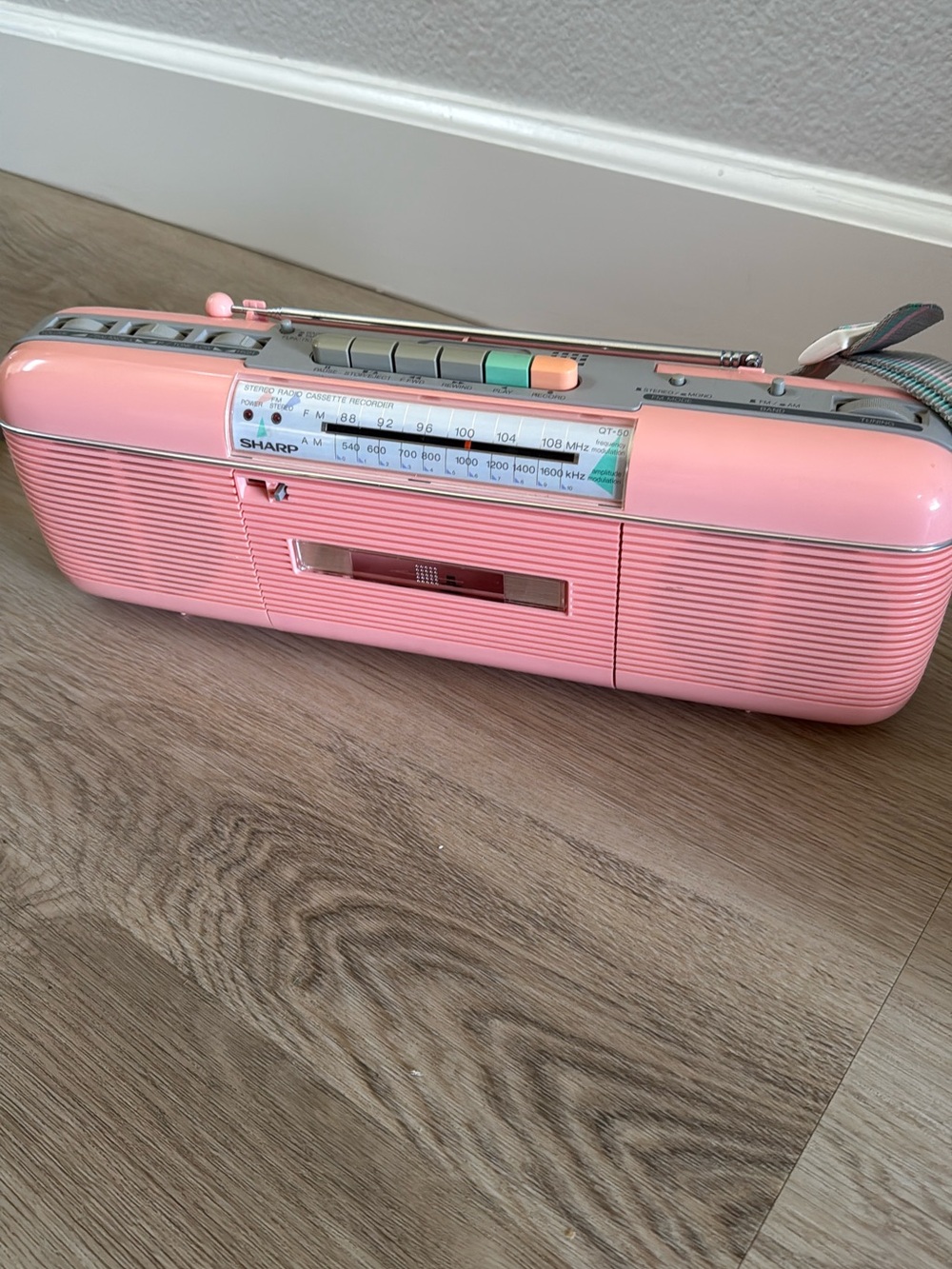 Vintage 1980’s Sharp QT-50 Pink Portable AM/FM Cassette Player with Carry Strap